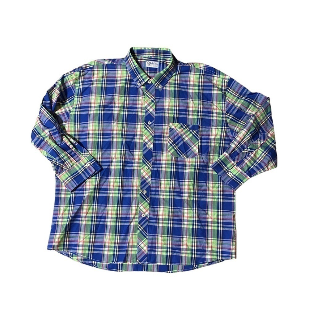 Mojo Blue Pink Fishing Shirt Men's XXL 2XL 3/4 Sleeve Plaid Outdoor Lightweight